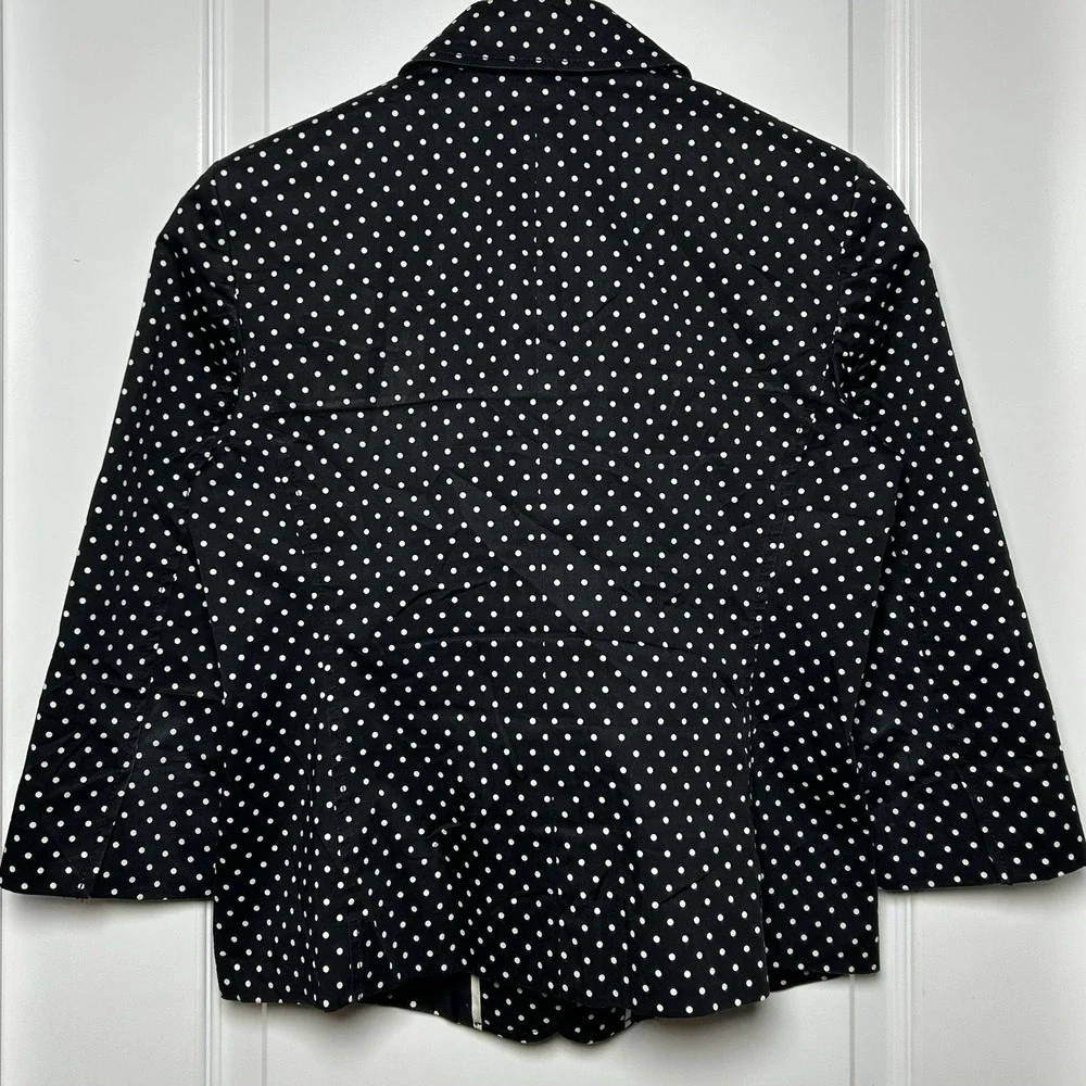Talbots Petite Cotton Black White Polka Dot Button Front 3/4 Sleeve Jacket